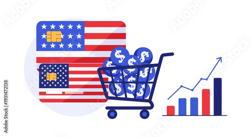 USA Economic Growth, Digital Payments, and Consumer Spending Trends Illustration