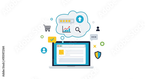 Digital Marketing & E-commerce Analytics with Online Business Management Icons