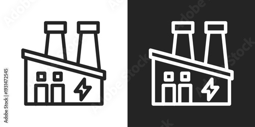 Power Plant Icon In Black And White Line Style