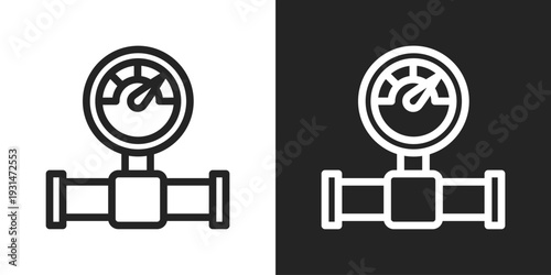 Pressure Gauge Icon In Black And White Line Style