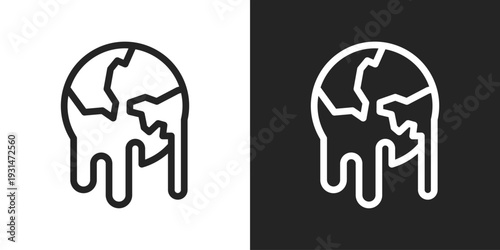 Global Warming Icon In Black And White Line Style