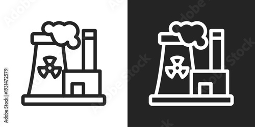 Nuclear Plant Icon In Black And White Line Style