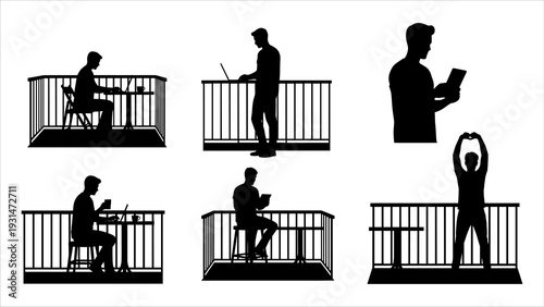 Silhouetted figures in various actions on balconies, illustrating culture and lifestyle from different viewpoints