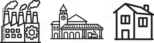 City Transport and Building Line Icon Set