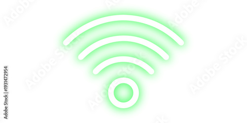 A 3D green wifi icon and wireless network symbol featuring a vector signal design for internet communication, technology connection, and web radio wave antenna on a computer button illustration