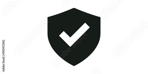 A glossy black shield icon button with a 3d vector arrow design for web download sign in a business computer website set