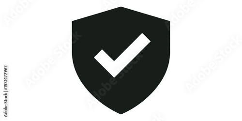 A glossy green 3d shield security concept featuring a checkmark symbol as a web button element for a business internet sign to accept an ok choice