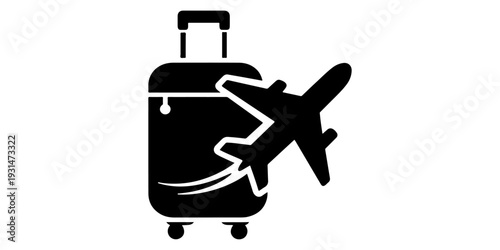 3D illustration of a business man and woman with luggage and suitcases standing near a metal airplane at the airport for travel transportation