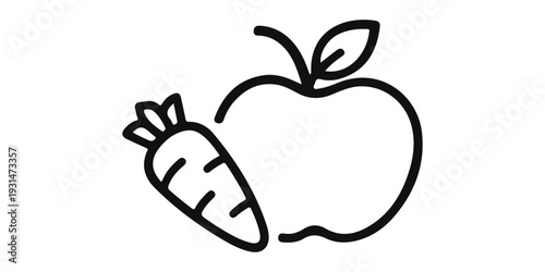 A fresh red apple illustration with a green leaf designed as a healthy organic fruit icon and a delicious juicy symbol of natural heart health