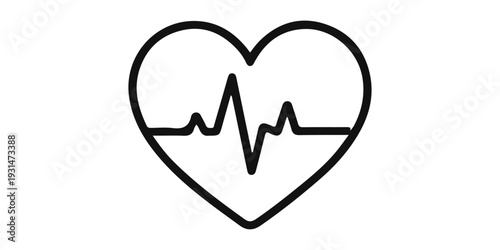 A medical vector illustration of a red heart with a heartbeat ecg line symbol on a white background representing health, life, and cardiology care
