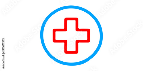 This medical vector illustration features a plus minus sign icon button and a first aid emergency symbol, making it a perfect web graphic for a Swiss hospital, pharmacy, or ambulance service