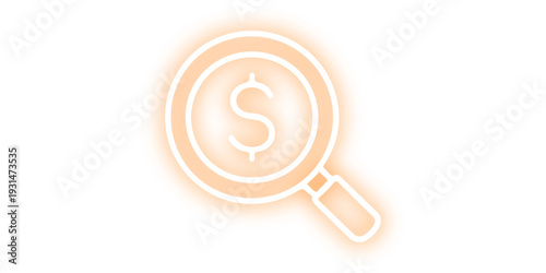 A 3d web icon illustration of a white plastic measuring tape and toy featuring a magnifying glass symbol to find and search for business job keys via an internet lens button
