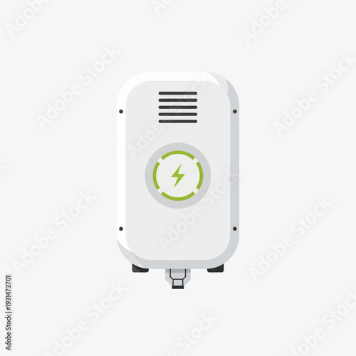 White portable power bank with green lightning symbol on the front.