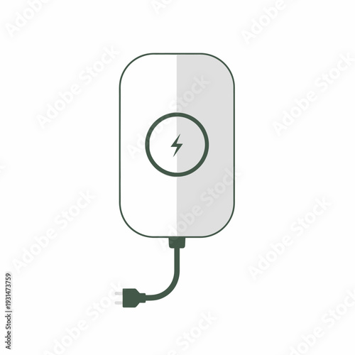 Simple illustration of a power bank with a plug and lightning symbol.