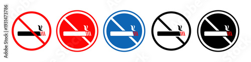 Minimalist red, blue and white no smoking symbol. Modern flat design for office, hospital, or public area signage. 