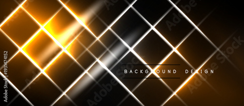 Abstract geometric pattern. Bright lines intersect dark background creating dynamic visual effect. Modern design element.