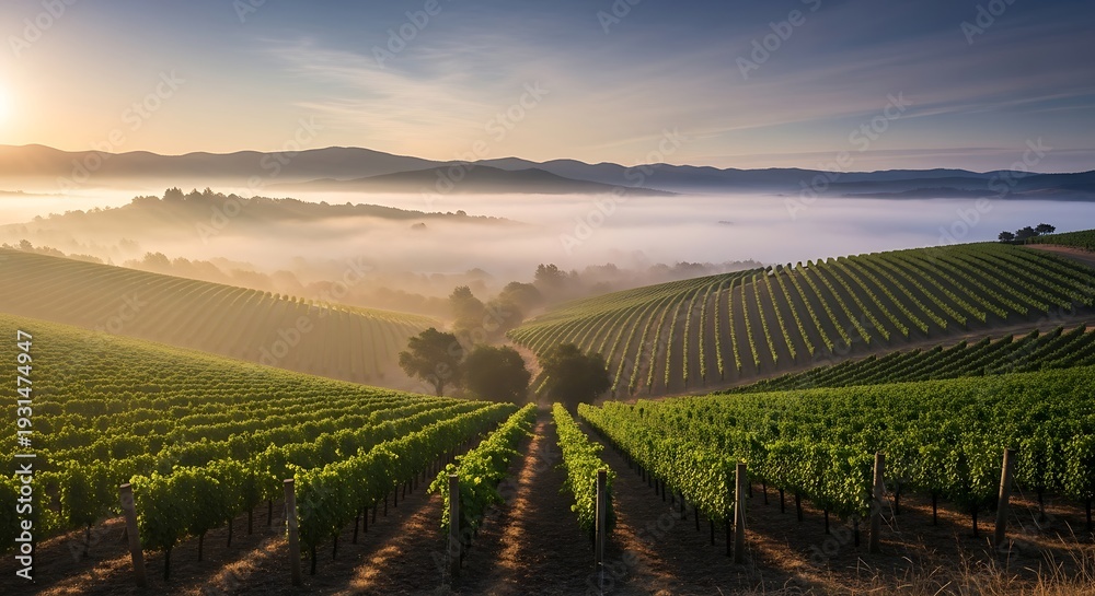 custom made wallpaper toronto digitalSunrise over Vineyard Landscape with Fog.