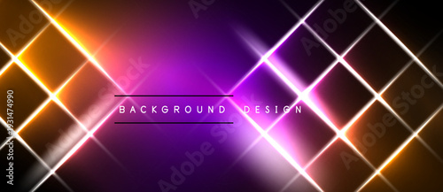 Abstract gradient background features bright lines forming diamond pattern. Text reads background design centered within glowing area. Dark borders surround vibrant colors.