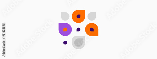 Abstract colorful shapes cluster together. Minimalist design, simple forms, muted tones create modern visual.