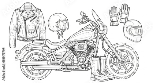 Motorcycle and Rider Gear Sketch.