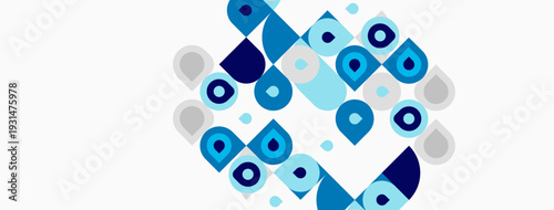 Abstract geometric pattern. Blue, turquoise shades create modern design. Shapes overlap, forming complex texture. Minimalist aesthetic.