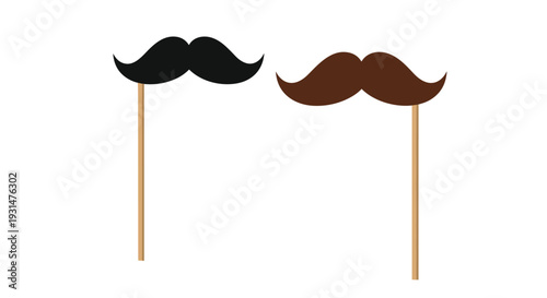 Fun photo booth props featuring a black and a brown mustache on wooden sticks are perfect for celebrating Movember or a themed party.