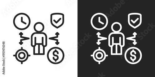 Employee Benefits Icon In Black And White Line Style