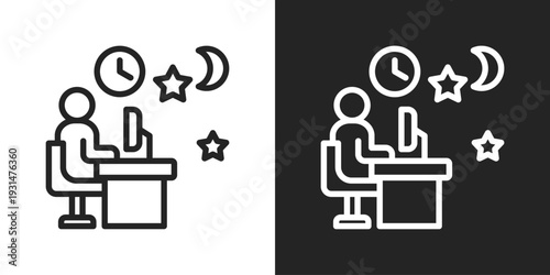 Overtime Icon In Black And White Line Style