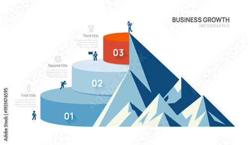 Business mountain pyramid infographic ascending 3 Steps success strategy and financial growth process. presentation vector infographics.