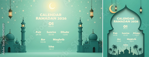 Elegant Ramadan Mubarak Calendar Background, Ramadan Calendar 2026 Background for social media template