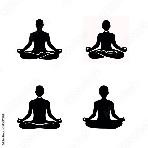 Meditation 4 Icon Set Silhouettes in Various Poses for Mindfulness and Tranquility