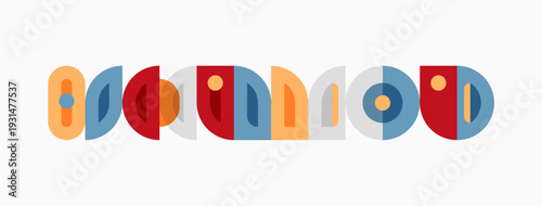 Retro design features colorful overlapping circles forming abstract pattern. Simple shapes create playful, vintage aesthetic.