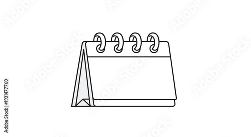 Simple black and white line drawing of a spiral-bound desk calendar suitable for office or school themes.