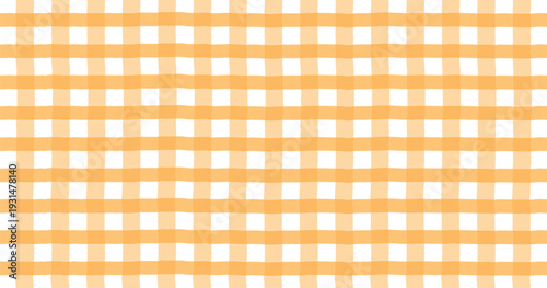 Yellow Orange Gingham Checkered Seamless Pattern Background Watercolor Yellow Plaid Fabric Texture Background