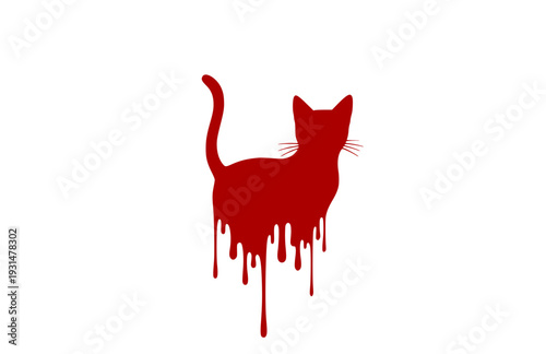 Funny Melting Cat Silhouette Sticker, Surreal Liquid Cat Vector Graphic, Black Minimalist Animal Humor Decal