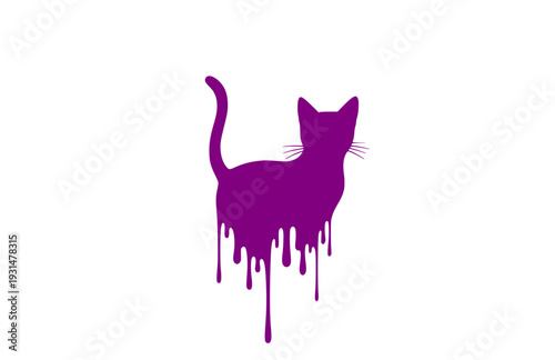 Funny Melting Cat Silhouette Sticker, Surreal Liquid Cat Vector Graphic, Black Minimalist Animal Humor Decal