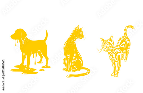 Funny Melting pet Silhouette Sticker, Surreal Liquid pet Vector Graphic, Black Minimalist Animal Humor Decal