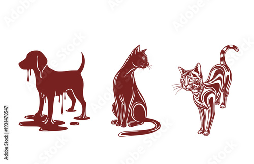 Funny Melting pet Silhouette Sticker, Surreal Liquid pet Vector Graphic, Black Minimalist Animal Humor Decal