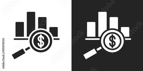 Financial Analysis Icon In Black And White Glyph Style