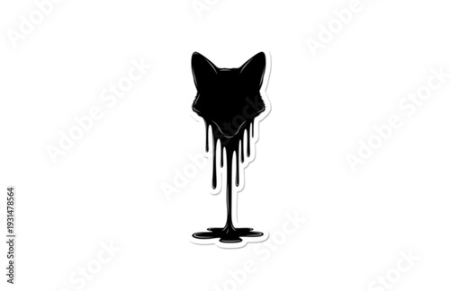 Funny Melting fox Silhouette Sticker, Surreal Liquid fox Vector Graphic, Black Minimalist Animal Humor Decal