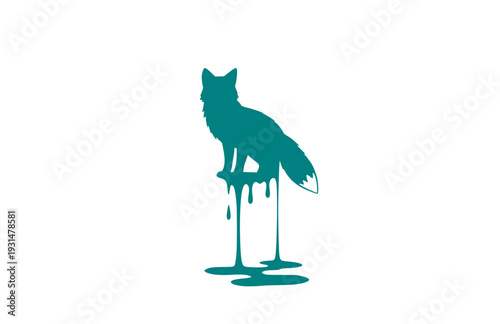 Funny Melting fox Silhouette Sticker, Surreal Liquid fox Vector Graphic, Black Minimalist Animal Humor Decal