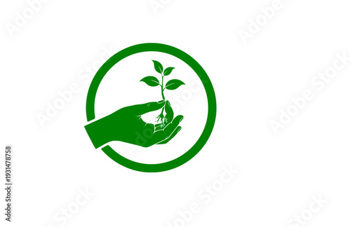 Hands Holding Plant Seedling Silhouette, Ecology and Environmental Protection Sticker, Black Vector Nature Icon