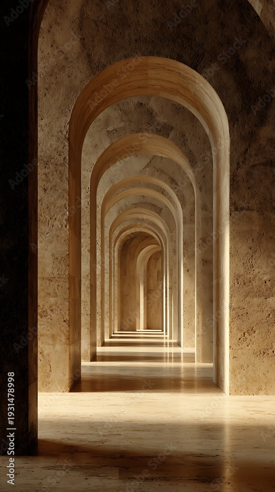 Fototapeta premium Circular Arched Corridor in Warm Stone Gallery