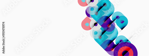 Abstract colorful shapes overlap, creating dynamic visual effect. Gradient hues suggest depth, movement, modern design.