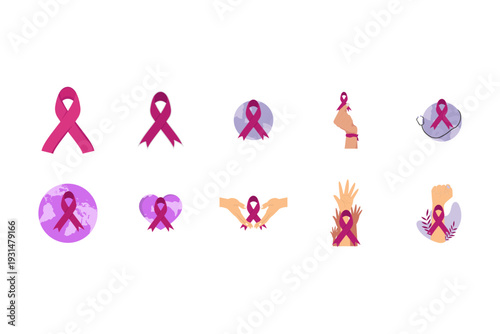 Breast Cancer Awareness Ribbon Illustration Set