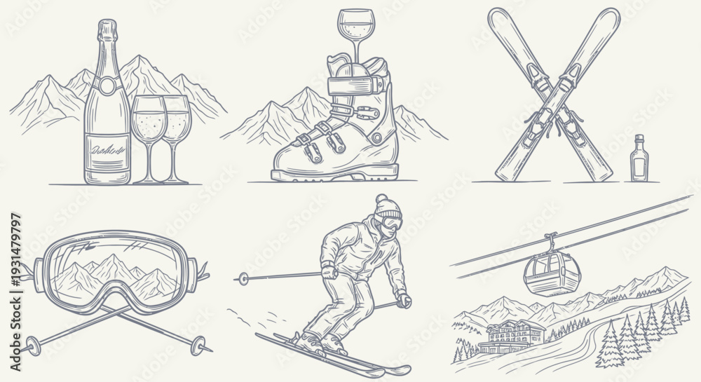 Obraz premium Vintage Winter Skiing and Celebration Elements
