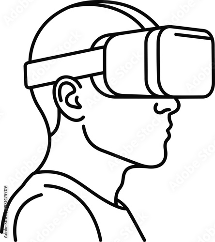 Person in profile wearing a virtual reality headset symbolizes digital immersion and futuristic technology experiences.