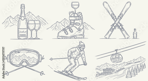 Vintage Winter Skiing and Celebration Elements