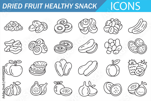 Fruit Snack Outline Icons – Vegan Healthy Vector Collection