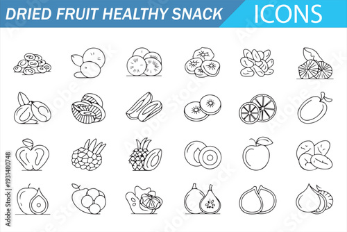 Dried Fruit Icon Set – Healthy Organic Snack Line Vector Collection
